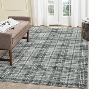 Modern Rug Washable Rug Buffola Plaid Rug for Living Room, Neutral Rug Non Slip, Low Pile Thin Rug, Distressed Soft Rug, Indoor Foldable Printed Rug - 1 of 4