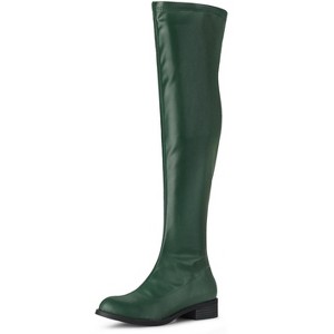 Allegra K Women's Zipped Low Block Heel Over Knee High Fashion Riding Boots - 1 of 4