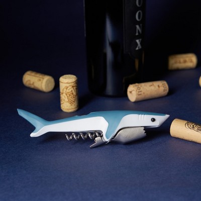Blue and White Shark Shaped Stainless Steel Corkscrew