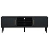 HDZNVF TV Stand with Vertical Striped Doors, Space-Saving Sliding Door Design, Sturdy Solid Wood Legs, Versatile as TV Console or Side Cabinet, Black - 3 of 4