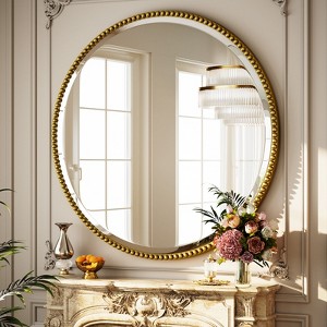 BEAUTYPEAK Beaded Round Wall Mirror Decorative Vanity Bathroom Mirror with Resin Frame - 1 of 4