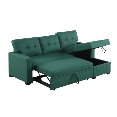 Dolonm Upholstered Pull-Out Sectional Sofa with Storage Chaise, Converts to Twin Sleeper, Removable Back Cushions