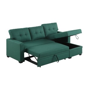 Dolonm Upholstered Pull-Out Sectional Sofa with Storage Chaise, Converts to Twin Sleeper, Removable Back Cushions - 1 of 4