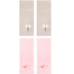 REGALWOVEN 4 Pcs Cotton Soft Absorbent Floral Pattern Hand Towel - 1 of 4