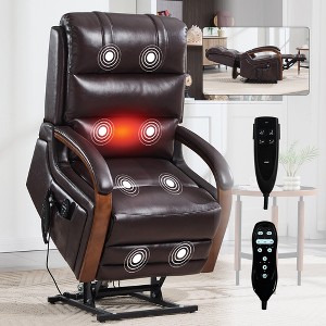 Dual Motor Infinite Position Lift Recliner Chair with Solid Wood Armrests, Heat Massage, and Heavy-Duty Motion Mechanism - 1 of 4