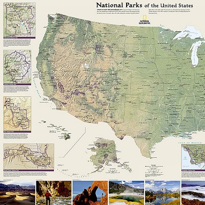 National Geographic National Parks of the United States Map, Laminated