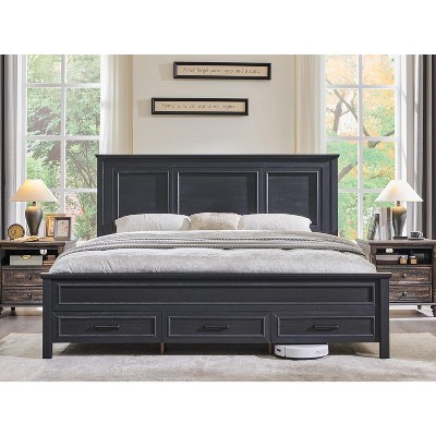 SinCiDo Farmhouse Queen Size Bed with Headboard, Wood Platform Bed Frame with 3 Storage Drawers, Easy Assembly