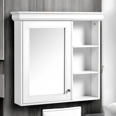 Alilang 30.07 Inch Wall-Mounted White Bathroom Cabinet with Mirrored Door and Open Shelves - White