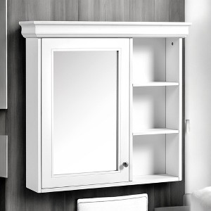 Alilang 30.07 Inch Wall-Mounted White Bathroom Cabinet with Mirrored Door and Open Shelves - White - 1 of 4