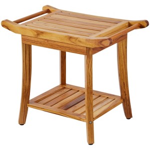 VEVOR Teak Shower Bench, 22 x 14.4 x 18.5 in, Waterproof Wood Shower Stool with Storage Shelf,  300 lbs Maximum Load Capacity, Natural Teak - 1 of 4