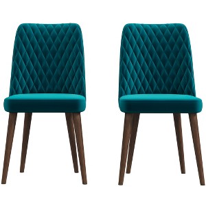 Vynxaria Mid-Century Modern Velvet Dining Chairs - Set of 2, Teal - 1 of 4