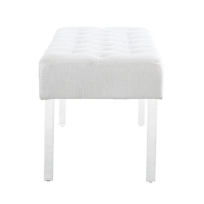 Ella White Tufted Linen Bench with Acrylic Legs