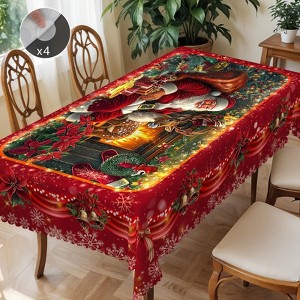 LOVEVOOK Merry Christmas Tablecloth, Snowman Tablecloth, Snowflake Table Cloths Stain Resistant Dining Table Cover for Holiday Decor - 1 of 4