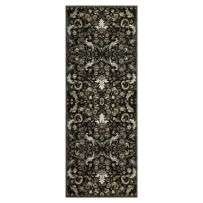 Coolmee Area Rug for Living Room, Washable Rug Low Pile Retro Accent Floral Rug Non-Slip Foldable Carpet for Bedroom, Dining Room