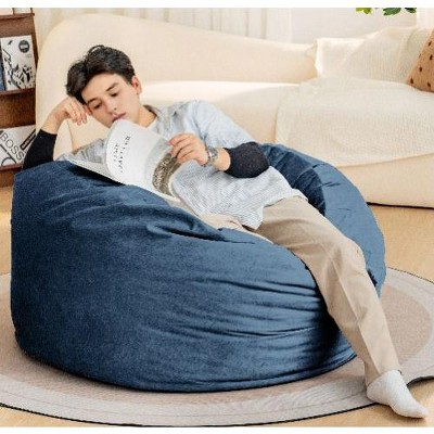 CAVINAS Bean Bag Chair, 4 Foot Luxurious Velvet Lazy Sofa with High-Rebound Memory Foam for Adults, Dark Blue