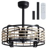 POWLIG 18.5" Black Industrial Cage Ceiling Fan with Lights - 4-Light, ABS Blades & Twine Accents, Remote Control - 2 of 4
