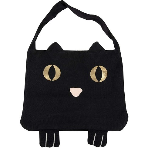 Juvale Black Cotton Cat Trick Or Treat Bag With Gold Foil Eyes Halloween Cat Bag For Candy For Kids 11.25 X 15.5 In Target