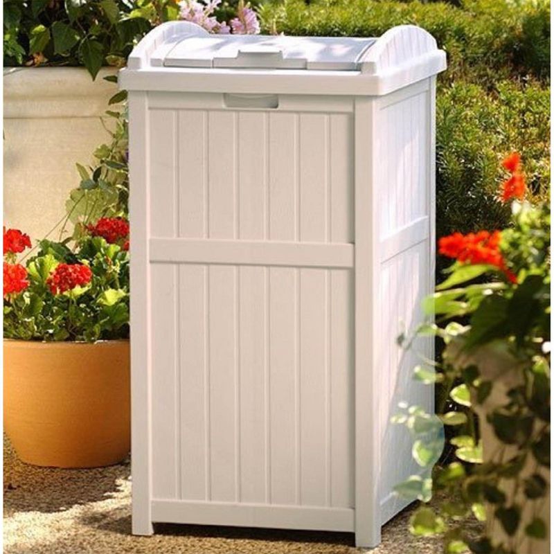 Suncast 30-33 Gallon Deck Patio Resin Garbage Trash Can Hideaway, Taupe (4 Pack), 3 of 7