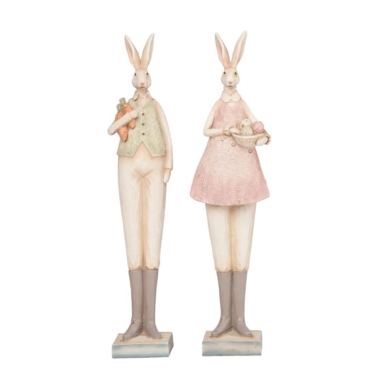 Transpac Resin 14.25" White Easter Prim and Proper Bunny Figurines Set of 2, 1 of 2