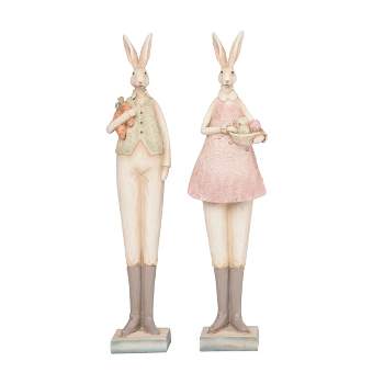 Transpac Resin 14.25" White Easter Prim and Proper Bunny Figurines Set of 2
