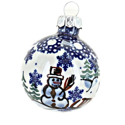 Blue Rose Polish Pottery Snowball Small Christmas Ball : Target