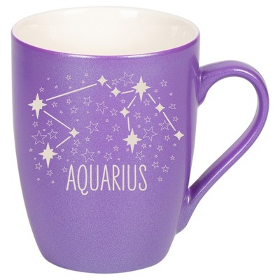 100 North Zodiac 10 Ounce Passion Purple Metallic Finish, Comfortably Fits Your Hands, New Bone China Coffee Tea Cup Mug, Aquarius
