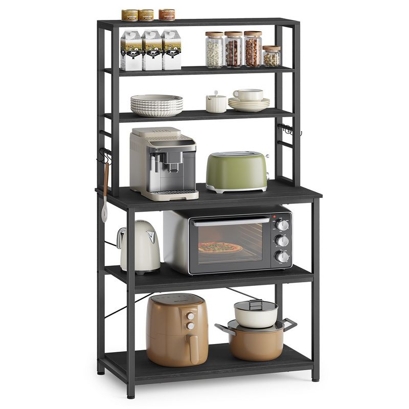 VASAGLE Baker's Rack Microwave Oven Stand Kitchen Tall Utility Storage Shelf 6 Hooks and Metal Frame, 1 of 8