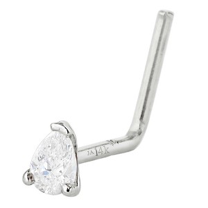 Jewelry Avalanche 22G 14K Gold Pear-shape Moissanite L-Shape Nose Stud - 1 of 3
