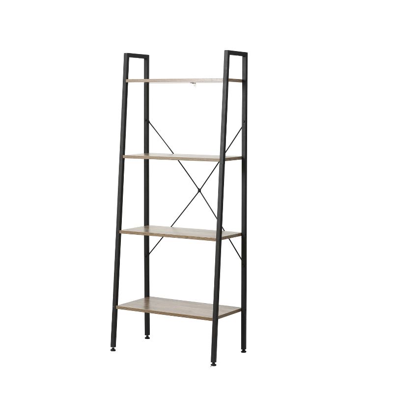 LuxenHome 4-Shelf 58.3" x 23.62" W Wood and Metal Ladder Bookcase. Brown, 1 of 17