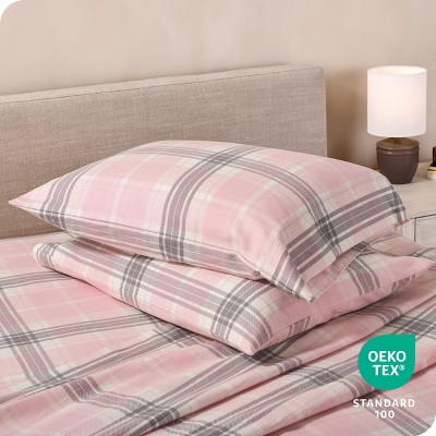 Aurora Plaid Pink Cotton Flannel Full Sheet Set