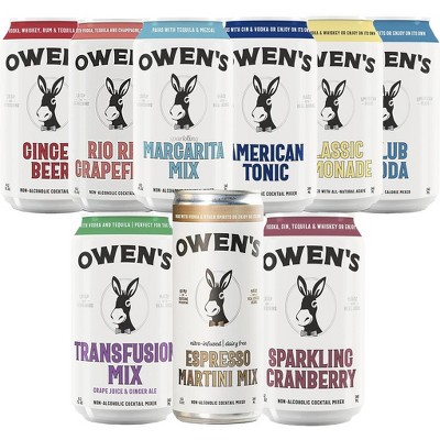 Owen’s Craft Mixers Ginger Beer, Rio Red Grapefruit, Margarita Mix, American Tonic, Classic Lemonade, Club Soda, Transfusion Mix, Espresso Martini Mix & Sparkling Cranberry 8.2oz 75  Vegan & Gluten-Free Soda Mocktail and Cocktail Mixer