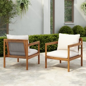 Christopher Knight Home Negley Outdoor Acacia Wood and Rope Weave Club Chair with Water Resistant Cushion - 1 of 4