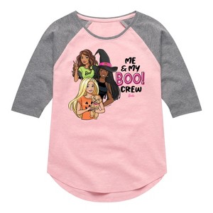 Girls' - Barbie - Me And My Boo Crew Shirt Tail Raglan Graphic T-shirt - 1 of 4