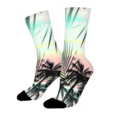Tropical Summer Palms Women Printed Crew Socks Funny Funky Socks Soft Polyester Novelty Gifts for Artists Men