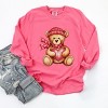 Valentine Teddy Bear Beanie - Women's Garment Dyed Long Sleeve Graphic T-Shirt - 2 of 4