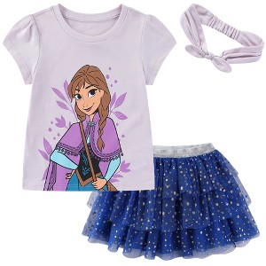 Disney Frozen Short Sleeve Top and Tulle Skirt with Headband Set - Blue - 3T - 1 of 4