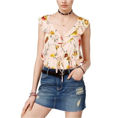 American Rag Womens Ruffle Floral Knit Blouse