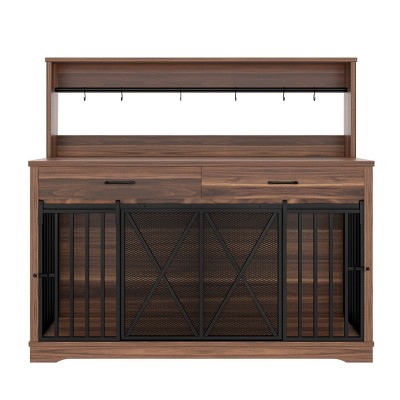 AZL1 Life Concept Pet Crates and Houses Vintage Style Two Level Pet Crate Furniture Adjustable Divider Design, Brown, 55.1"*23.4"*51.97"