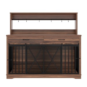 SEVOBAL Pet Crates and Houses Vintage Style Two Level Pet Crate Furniture Adjustable Divider Design, Brown, 55.1"*23.4"*51.97" - 1 of 4