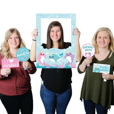 Big Dot of Happiness Narwhal Girl - Under The Sea Baby Shower or Birthday Party Selfie Photo Booth Picture Frame & Props - Printed on Sturdy Material