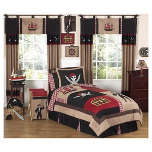 Brown & Red Pirate Treasure Cove Comforter Set (Twin) - Sweet Jojo Designs , Black Brown Red