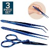 O'Creme Stainless Steel Precision Kitchen Culinary  Fine-Tip Tweezer Tongs Set, Total 3 Pieces (Blue) - 3 of 4