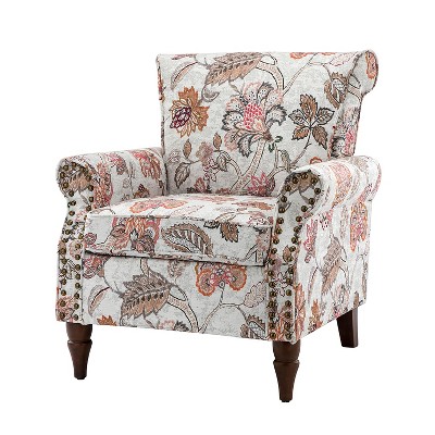 Araceli Traditional Wooden Upholstered Floral Armchair With Wingback ...