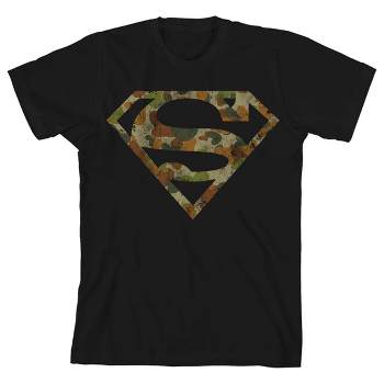 Superman Camo Logo Black T-shirt Toddler Boy to Youth Boy