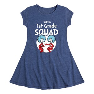 Girls' - Dr. Seuss - 1st Grade Squad Thing 1 and Thing 2 Fit & Flair Cap Sleeve Dress - 1 of 4