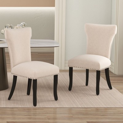 NicBex Modern T-Strap Velvet Dining Chairs Set of 2 with Backstitching Nailhead Trim,Thick Upholstered Kitchen Chairs,Living Room Chairs