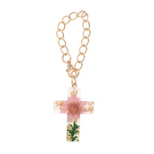 Unique Bargains Dried Flower Cross Water Cup Pendant Pink Green 1 Pc - 1 of 4