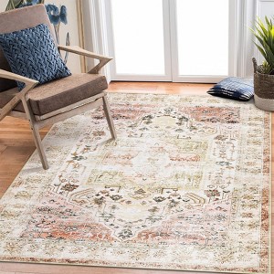 COZONY Washable Area Rug for Living Room, Vintage Distressed Accent Carpet, Non-Slip, Low Pile, Stain Resistant - 1 of 4