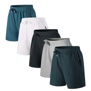 Mens Shorts Athletic Activewear Relaxed Fit Workout Gym Ultra Soft With Zipper Pocket- 5 Pack - 1 of 4