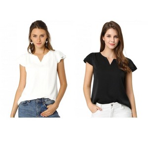 INSPIRE CHIC Women's Work Business Casual Plain Cap Sleeve Blouse 2 Packs - 1 of 4
